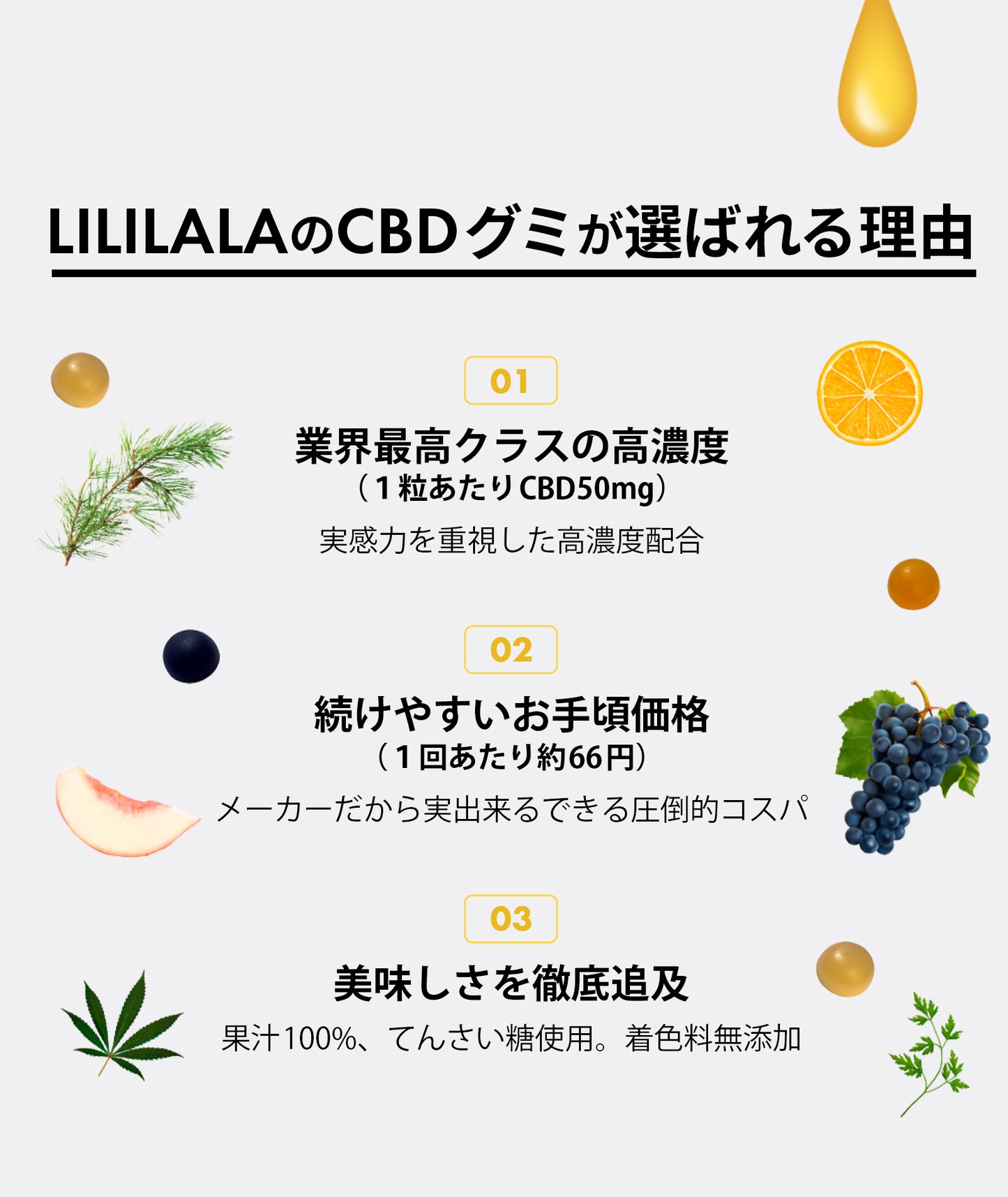 LILILALA 果汁100% CBD グミ 60粒 (50mg/1粒)