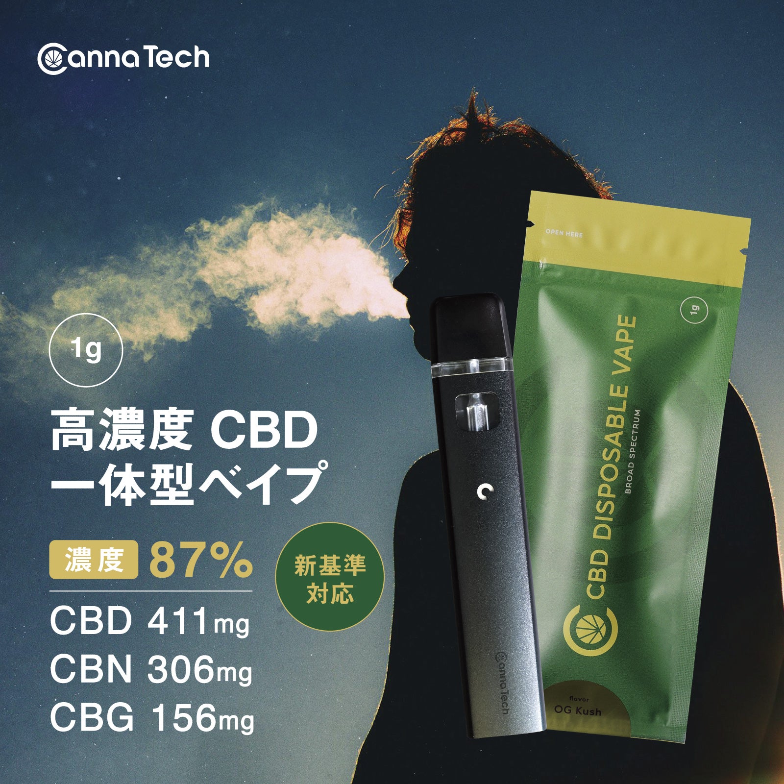 CBD リキッド 87% 一体型 ベイプペン CBN CBG 配合 ( CBD 411mg CBN 306mg CBG 156mg )
