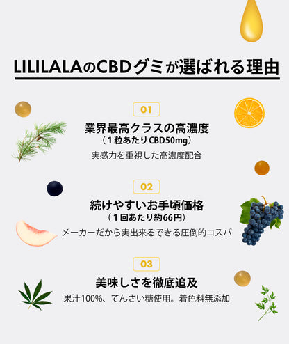 LILILALA  果汁100% CBD グミ 60粒 （50mg/1粒)
