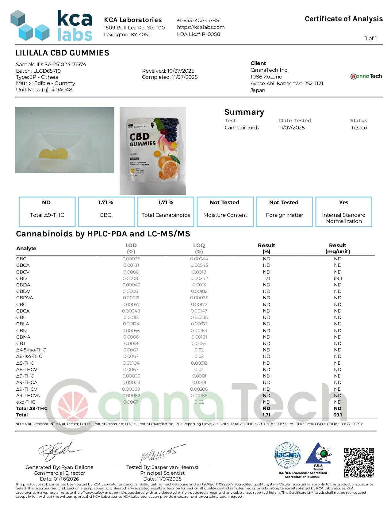 CBD グミ 60粒 果汁 100% （65mg/1粒) ブロードスペクトラムCBD配合 LILILALA