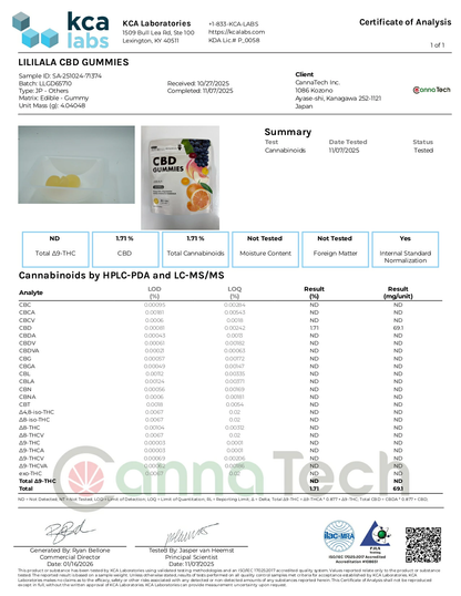 CBD グミ 60粒 果汁 100% （65mg/1粒) ブロードスペクトラムCBD配合 LILILALA